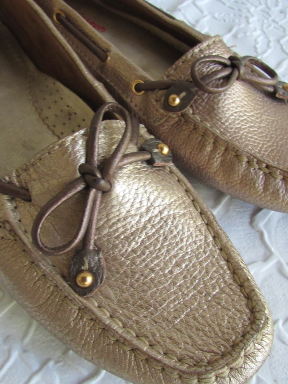 MARC JOSEPH Loafers Driving Shoes 9 Women Leather Upper Gold Slipper Slip on